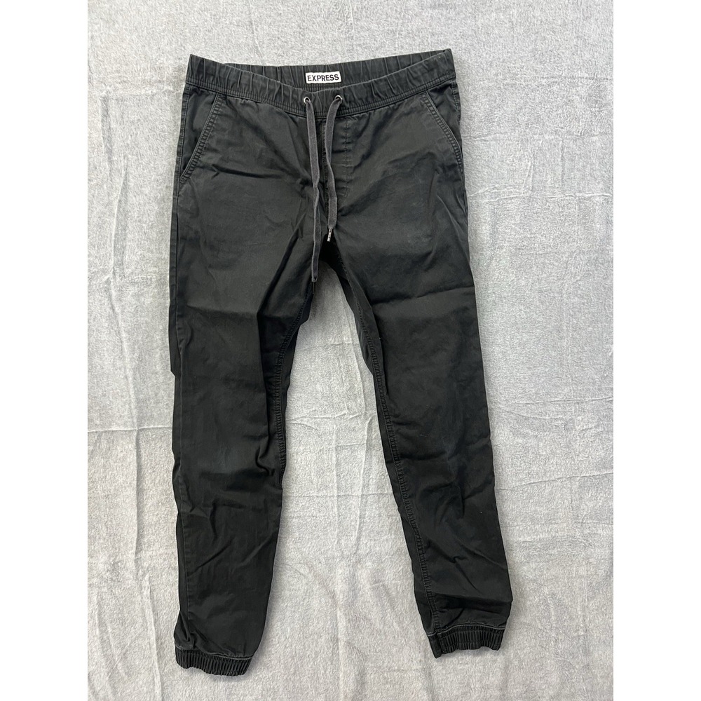 Express Mens Jogger Pants Black Cotton Elastic Waist Drawstring Size 30 RN55285